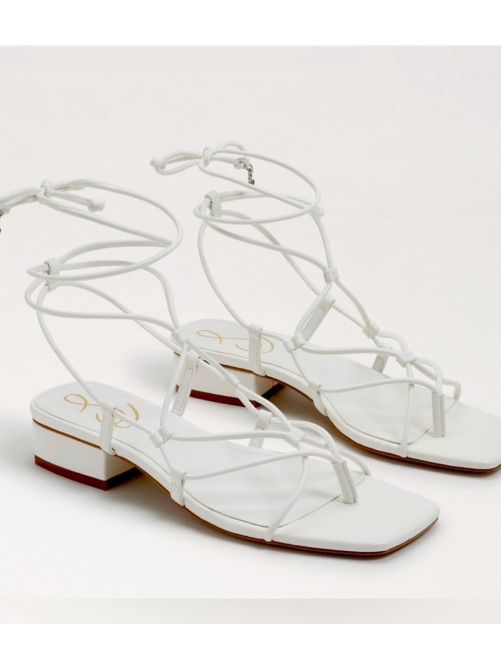 Sam Edelman White Strappy Lace-Up Low Block Heel Sandals